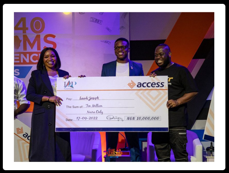 Inneh Joseph ₦10M cheque at 40 Streams Conference